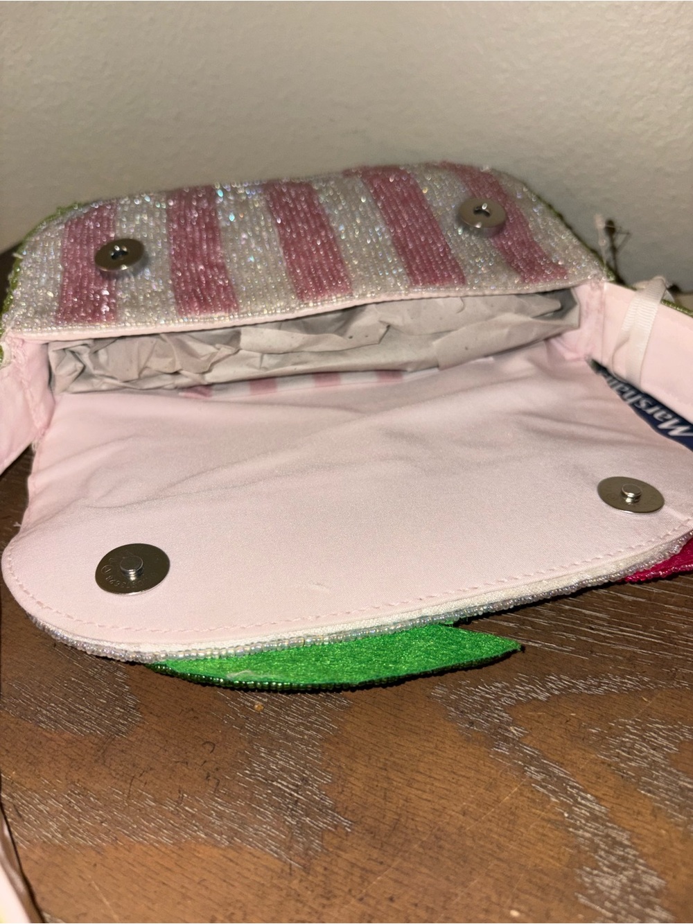NWT Beaded Pink Stripe Tulip Handcrafted In India Bag - Picture 4 of 5
